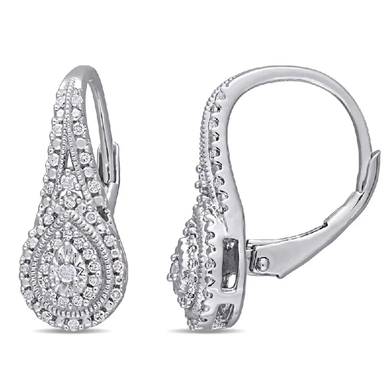 silver hoop stud earrings-Miadora Sterling Silver 1/4ct TDW Diamond Teardrop Cluster Leverback Earrings