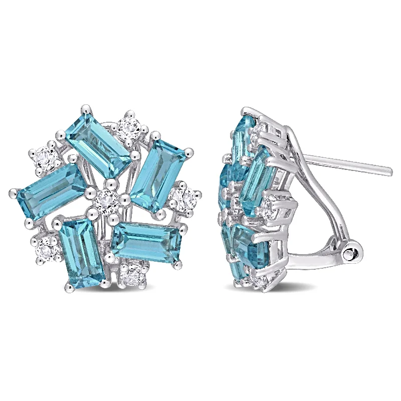 stud earrings for wedding gifts-Miadora Sterling Silver London-Blue and White Topaz Clustered Mosaic Stud Earrings