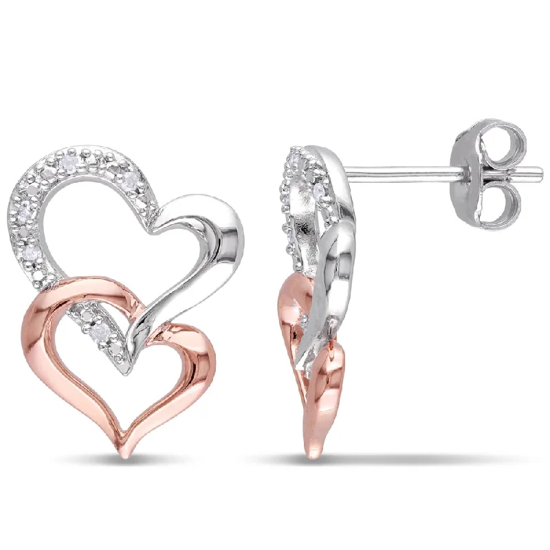 trendy stud earrings-Miadora Two-tone Silver Diamond Accent Double Heart Earrings