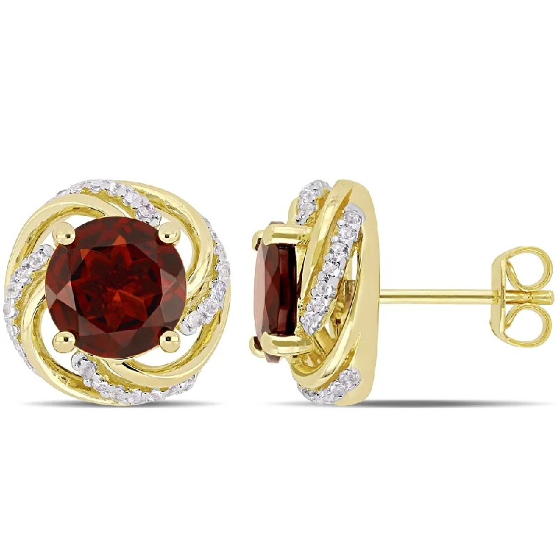 stainless steel stud earrings-Miadora Yellow Gold Plated Sterling Silver Garnet & White Topaz Stud Earrings