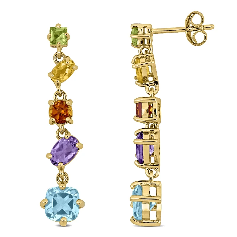 custom gold stud earrings-Miadora Yellow Plated Sterling Silver 4 1/2ct TGW Amethyst SKY Blue Topaz Citrine & Peridot Earrings