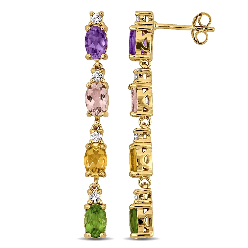 emerald stud earrings-Miadora Yellow Sterling Silver 4ct TGW Amethyst Citrine Morganite Peridot White Topaz Earrings