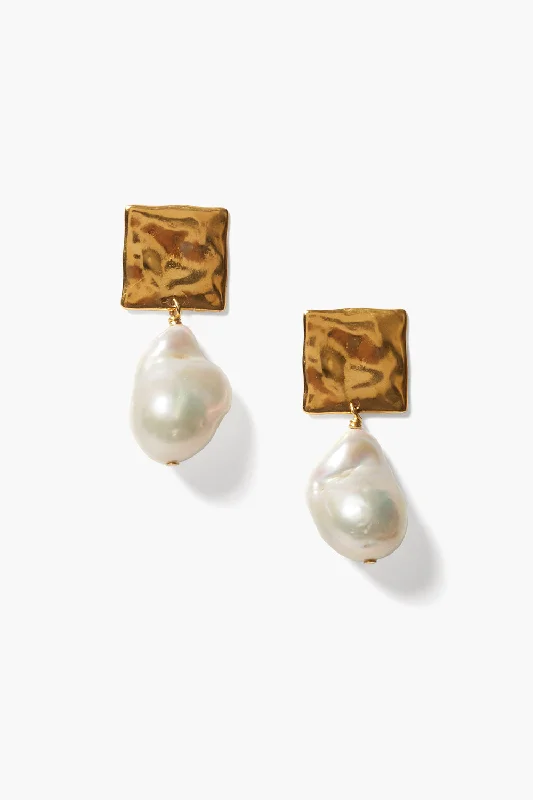 silver heart stud earrings-Minerva Earrings Gold White Pearl