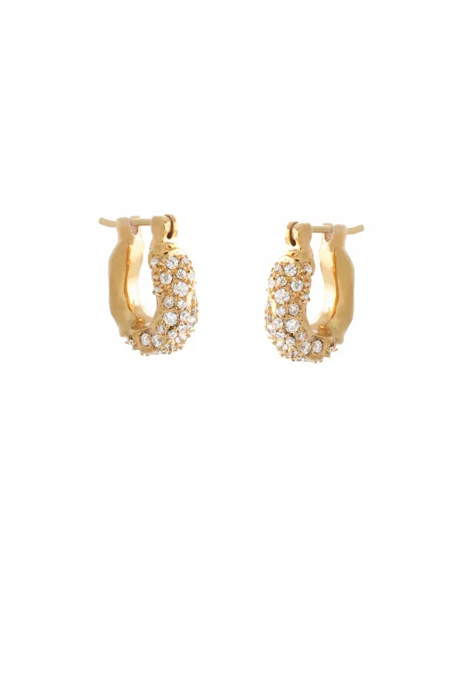 luxury gold stud earrings-MINI WAVE HOOP EARRINGS WITH CUBIC ZIRCONIA