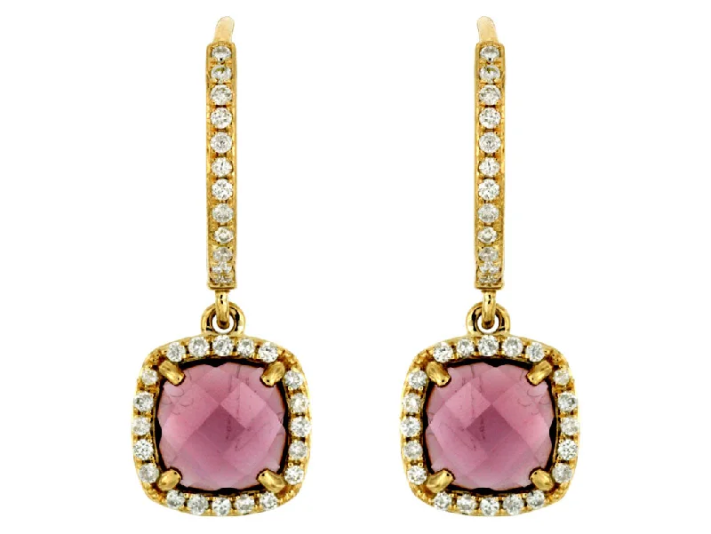 big stud earrings for women-14K Yellow Gold Rhodolite and Diamond Earrings