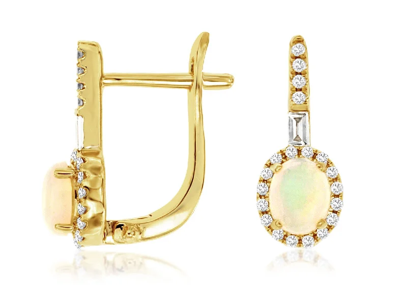 cute stud earrings for women-14K Yellow Gold Opal and Diamond Earrings