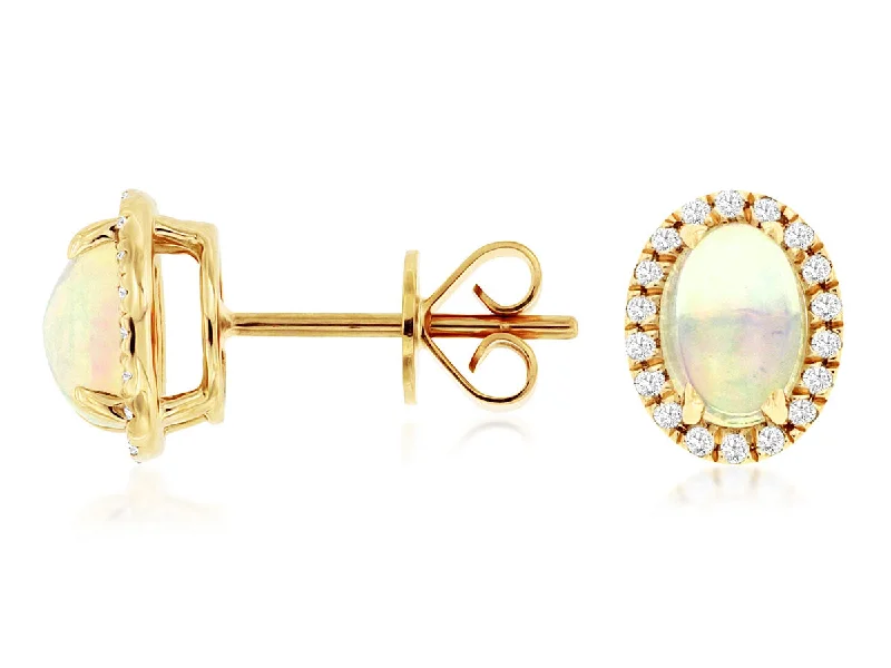 chic stud earrings for women-14K Yellow Gold Opal and Diamond Earrings