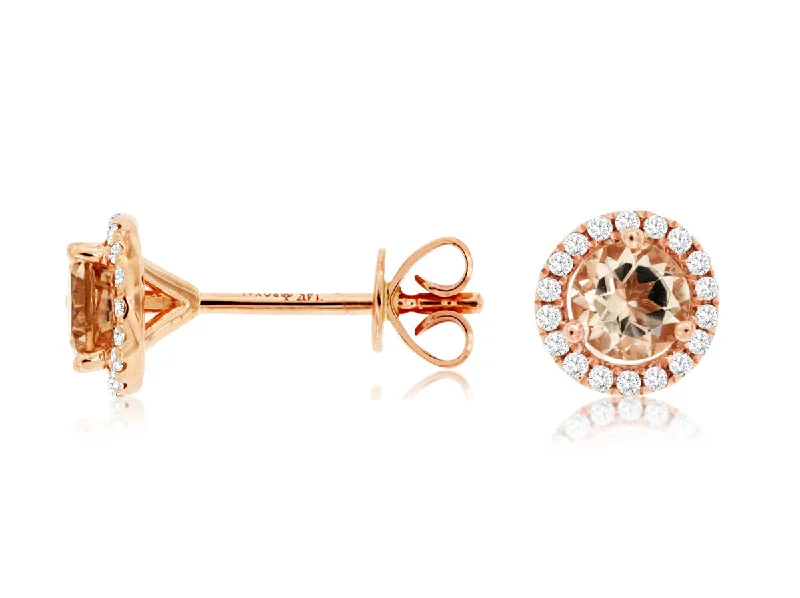 stud earrings for wedding gifts-14K Rose Gold Morganite and Diamond Earrings