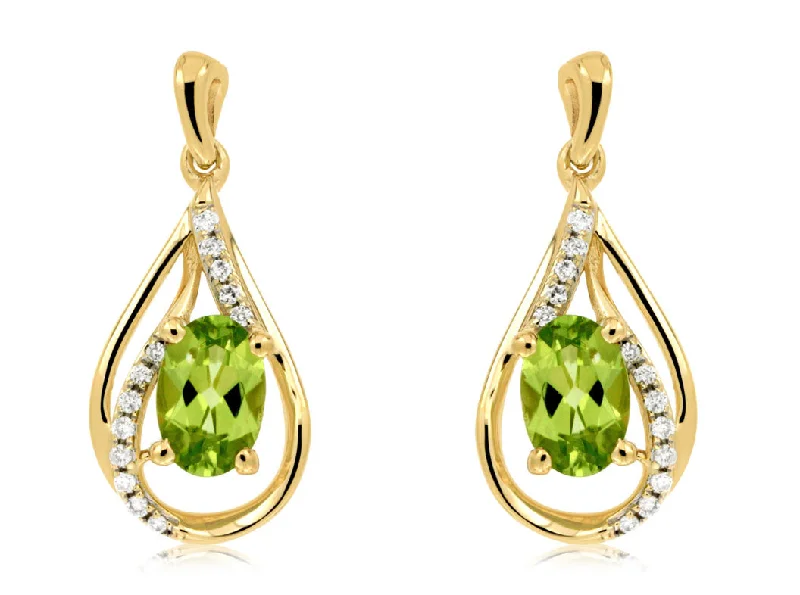 luxury stud earrings-14K Yellow Gold Peridot and Diamond Drop Earrings