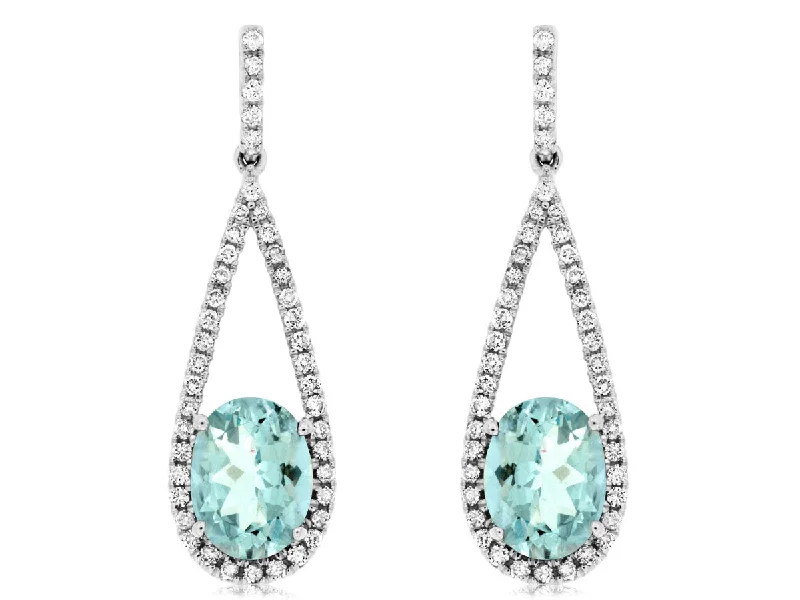 stud earrings for special occasions-14K White Gold Aquamarine Dangle Earrings