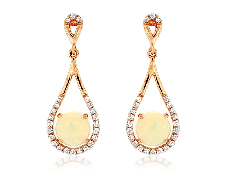 gold stud earrings for men-14K Rose Gold Opal and Diamond Dangle Earrings