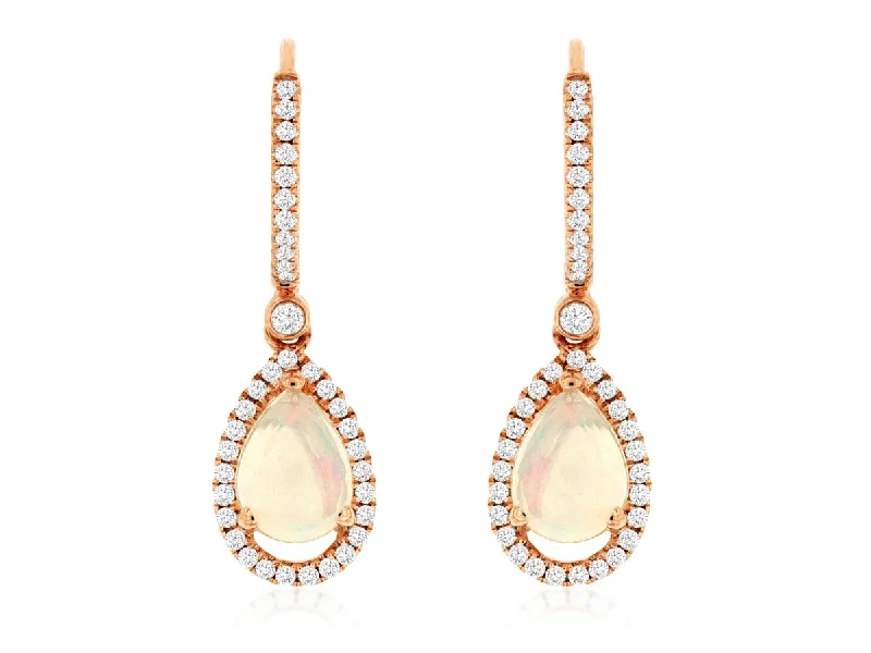 silver heart stud earrings-14K Rose Gold Opal and Diamond Teardrop Earrings