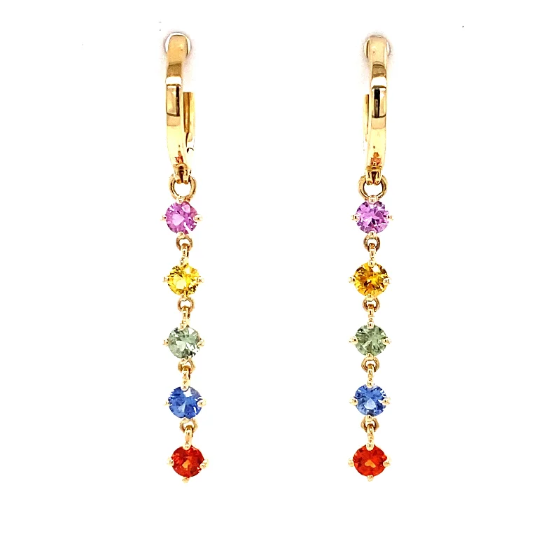 double diamond stud earrings-Multi Sapphire Dangle Earring by Bellarri