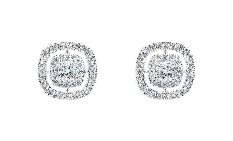 stud earrings for teens-Noelle 18k White Gold Plated Halo Stud Earrings with Simulated Diamond Crystals