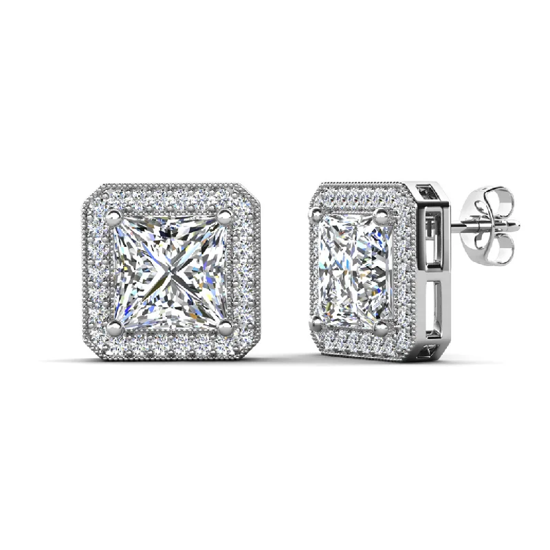 crystal stud earrings for women-Norah 18k White Gold Plated Princess Cut Halo Stud Earrings with Simulated Diamond Crystals