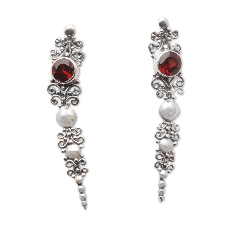 custom gold stud earrings-NOVICA Crimson Penjor, Garnet ear climber earrings - 1.2L0.3W