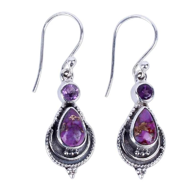 statement stud earrings-NOVICA Handmade Mughal Lilac Amethyst Turquoise Earrings (India) - 1.6*0.4