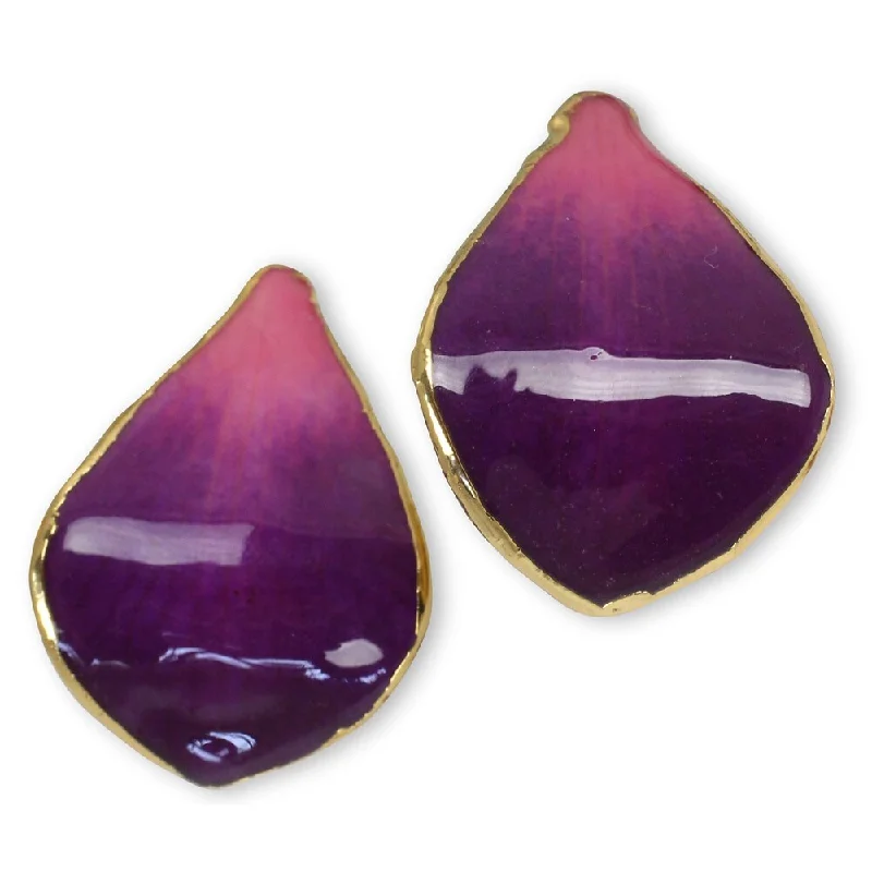 stud earrings with turquoise-Novica Handmade Purple Tears Goldplated Natural Orchid Earrings