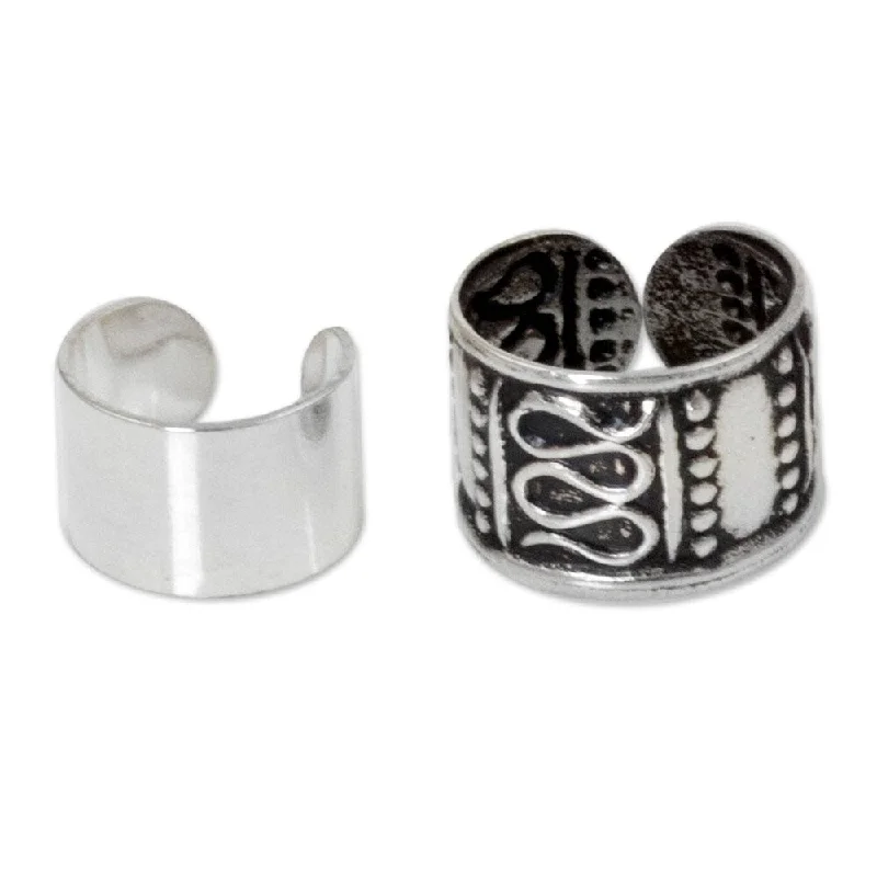 black diamond stud earrings-NOVICA Handmade Sterling Silver Epoch Earrings, Set of 2 (Thailand)