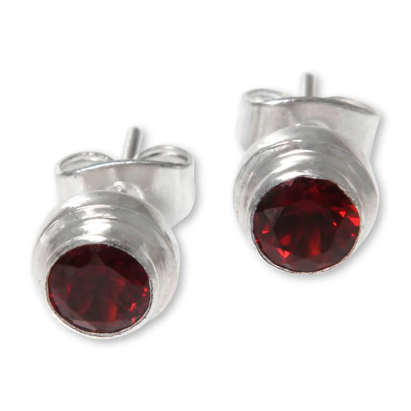 designer stud earrings-NOVICA Handmade Sterling Silver 'Red Simplicity' Garnet Earrings (Indonesia)