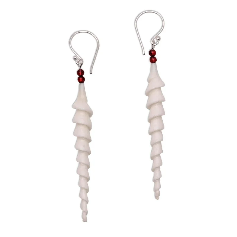 wedding stud earrings-NOVICA Mystical Spirals, Bone and cultured pearl dangle earrings - 2.8*0.3