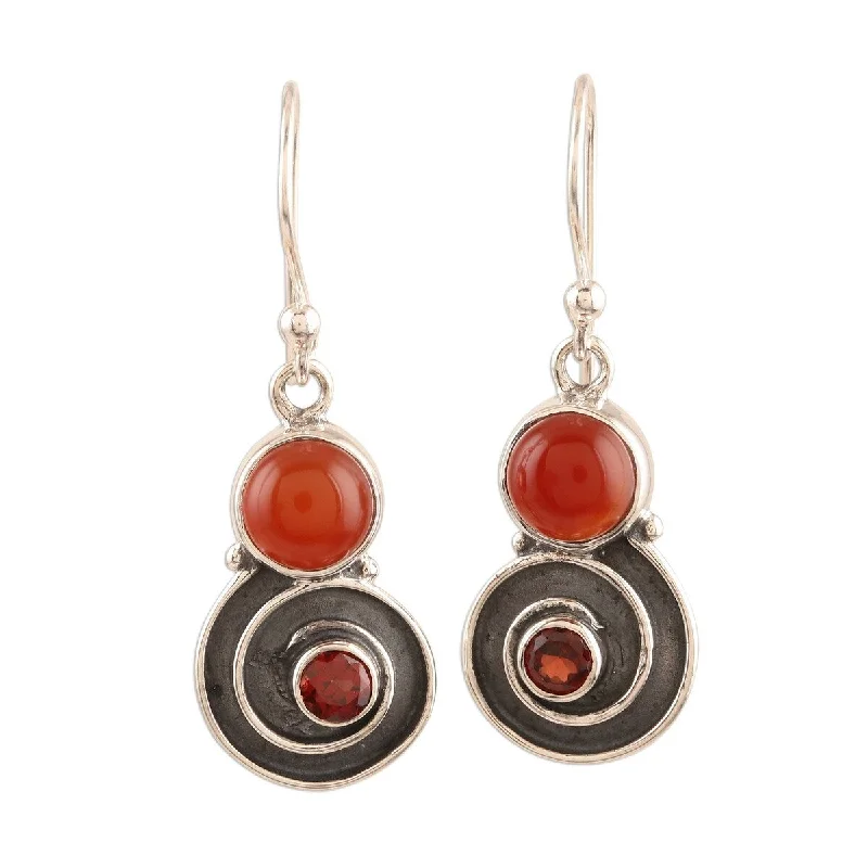 colorful gemstone stud earrings-NOVICA Red Swirl, Carnelian and garnet dangle earrings - 1.5*0.5