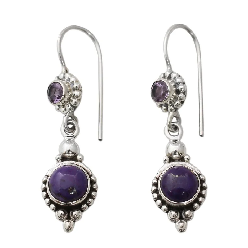 white gold stud earrings-NOVICA Sterling Silver 'Violet Reverie' Amethyst Turquoise Earrings - 1.6*0.4