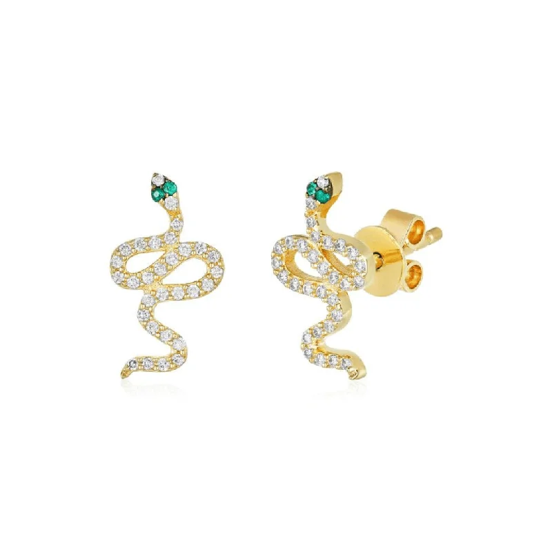 diamond stud earrings for everyday wear-Pave Slithering Snake Stud