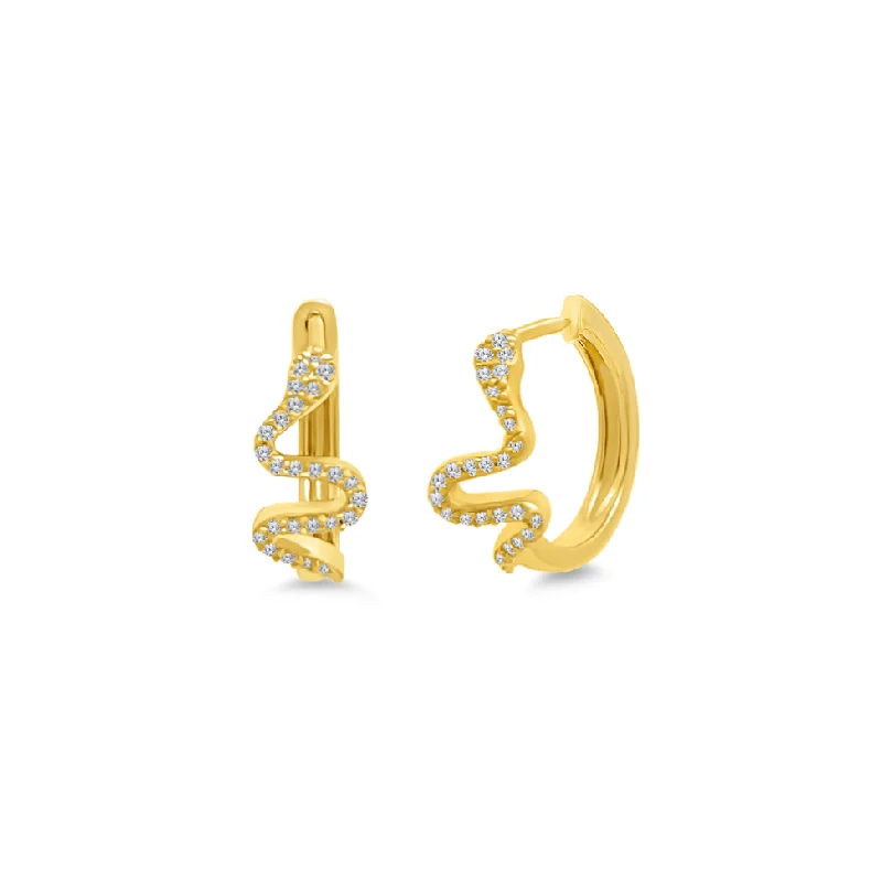 stud earrings with diamonds-Pave Snake Small Hoops