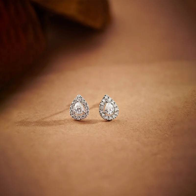 silver star stud earrings-Pear Diamond Earrings