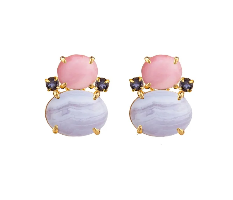 crystal stud earrings-Pink Opal Snowman