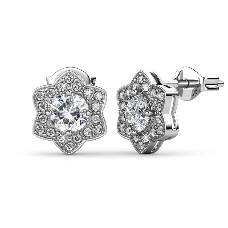 luxury gold stud earrings-Poppy 18k White Gold Plated Stud Earrings with Swarovski Crystals