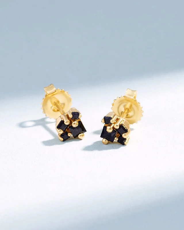 stainless steel stud earrings-Princess Cluster Black Sapphire Studs