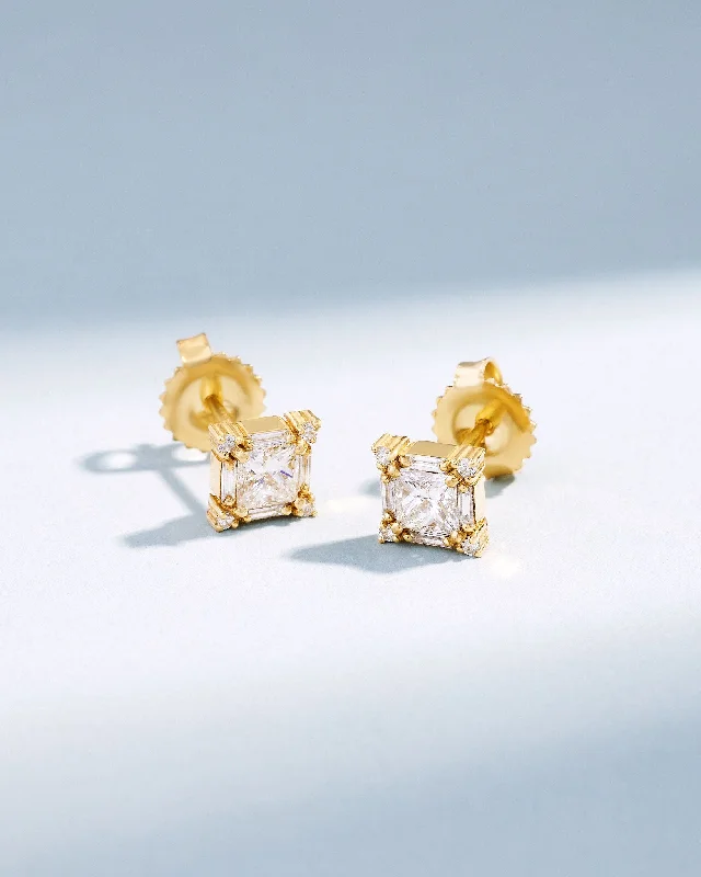 stud earrings with cubic zirconia-Princess Midi Diamond Studs