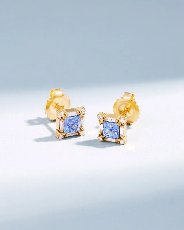 luxury stud earrings-Princess Midi Light Blue Sapphire Studs