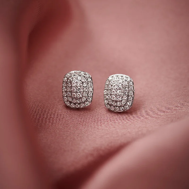 fashion diamond stud earrings-Rectangle Cluster Diamond Earrings