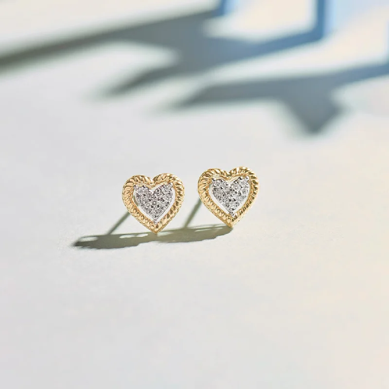 women’s gold diamond stud earrings-Rope Heart Diamond Earrings