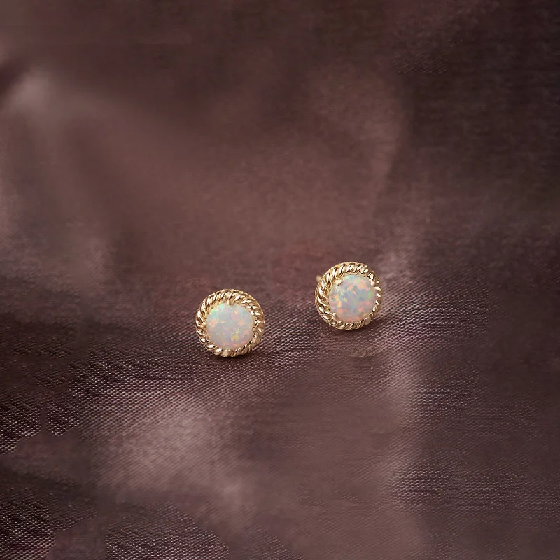 silver star stud earrings-Rope Round Opal Earrings