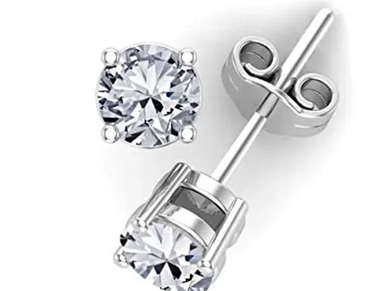 double stud earrings for women-Round Diamond Stud Earrings