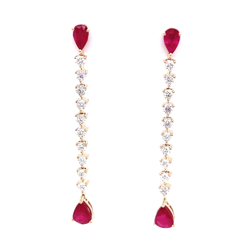 luxury gold stud earrings-14K Yellow Gold Ruby and Diamond Dangle Earrings