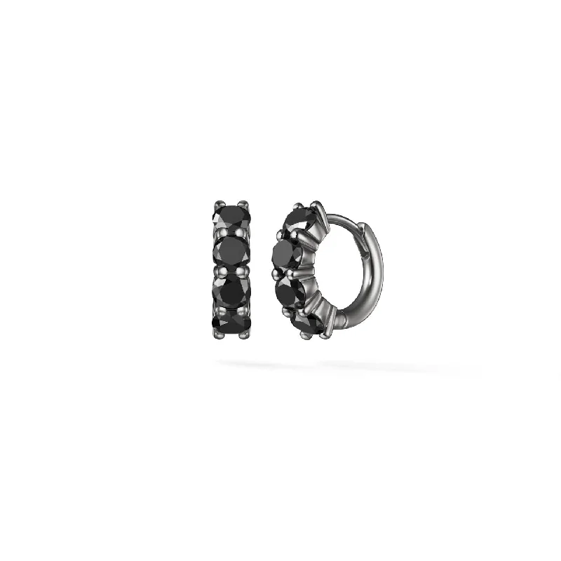 silver stud earrings for men-SADIE HUGGIE HOOP (3mm, Black Diamond)