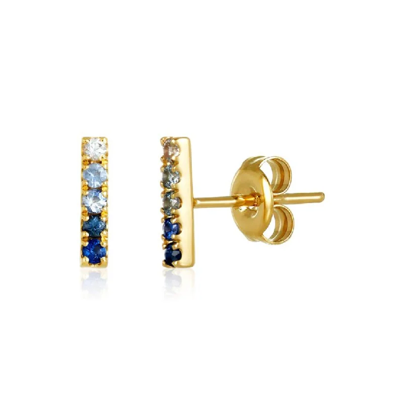 women’s gold diamond stud earrings-Sapphire Ombre Bar Studs