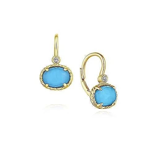 women’s gemstone stud earrings-Yellow Gold Turquoise Drop Earrings