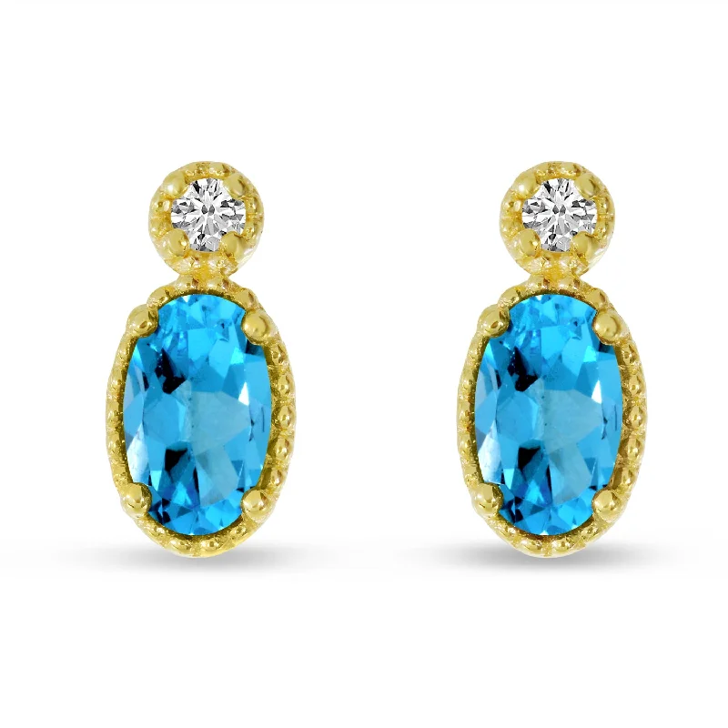 classic gold stud earrings-14K Yellow Gold Blue Topaz and Diamond Earrings