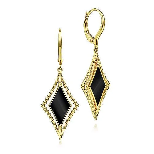 gold stud earrings for women-14K Yellow Gold Onyx Bujukan Fashion Drop Earrings