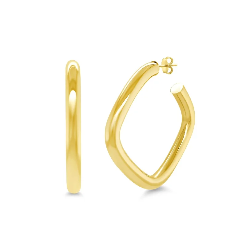 statement stud earrings-Square Open Gold Tube Hoops