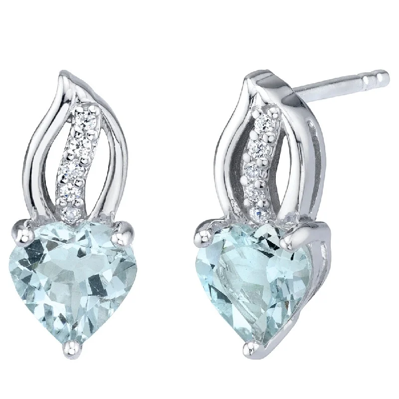 stud earrings for special occasions-Sterling Silver 1.25ct Aquamarine Heart Stud Earrings