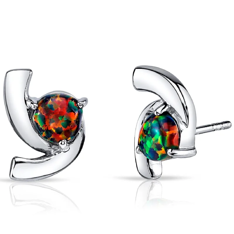 silver stud earrings for men-Sterling Silver 1.25ct Created Opal Round Stud Earrings