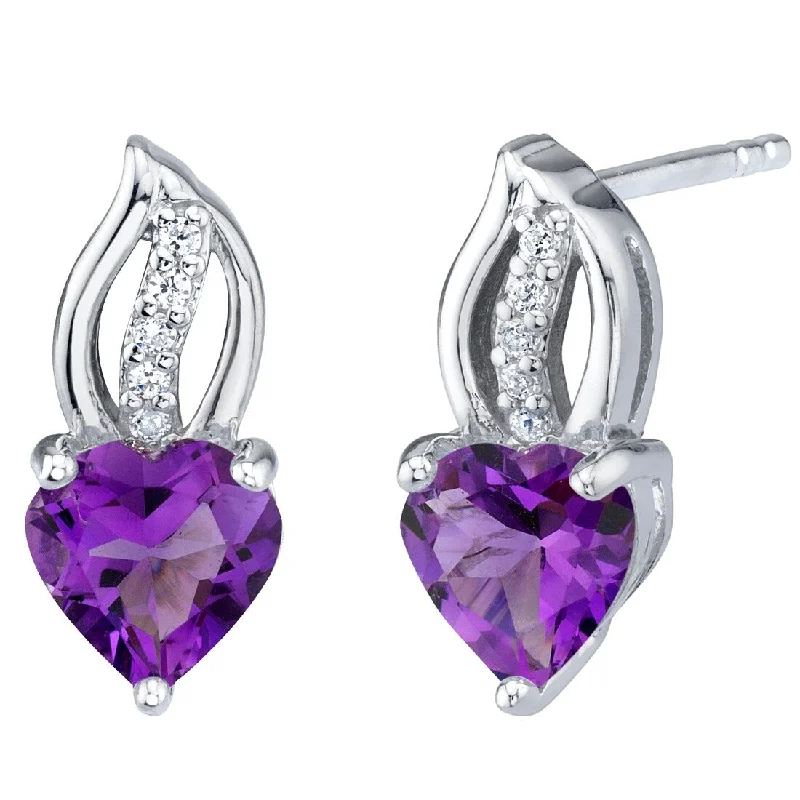 cubic zirconia stud earrings-Sterling Silver 1.5ct Amethyst Heart Stud Earrings