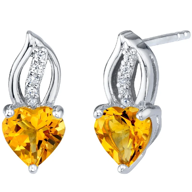 gold stud earrings for gifts-Sterling Silver 1.5ct Citrine Heart Stud Earrings